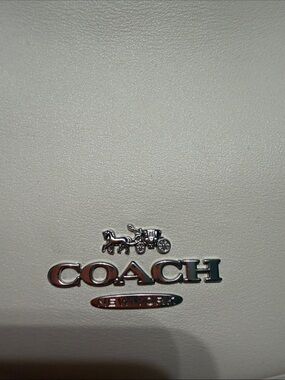 Coach Purse Silver Logo Plaque on Cream Leather